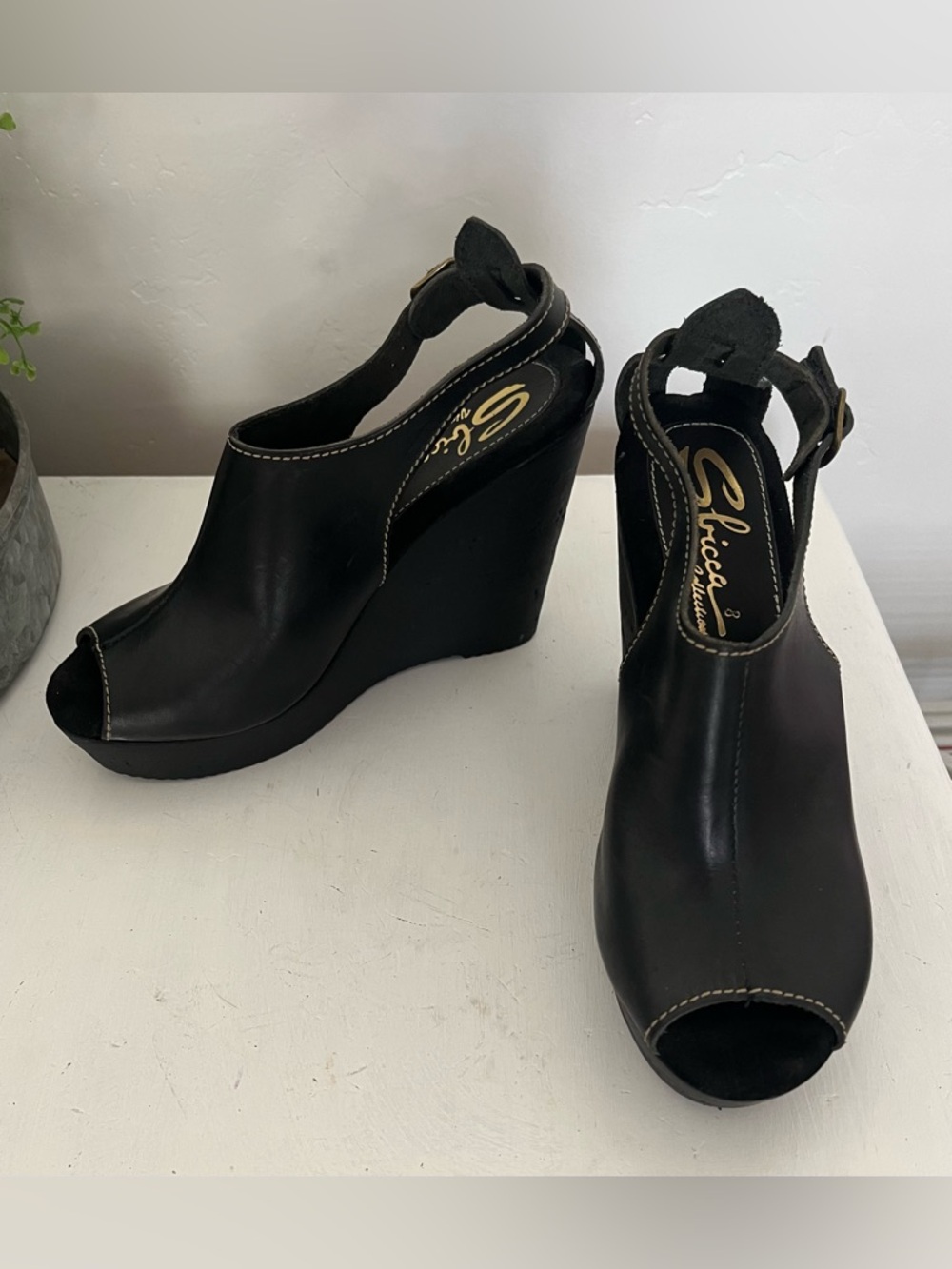 Sbicca Vintage Collection Peep-Toe Slingback Heels Wedges size 8.5